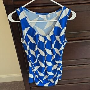 New York & Company Blue and White Patterned Tank Top